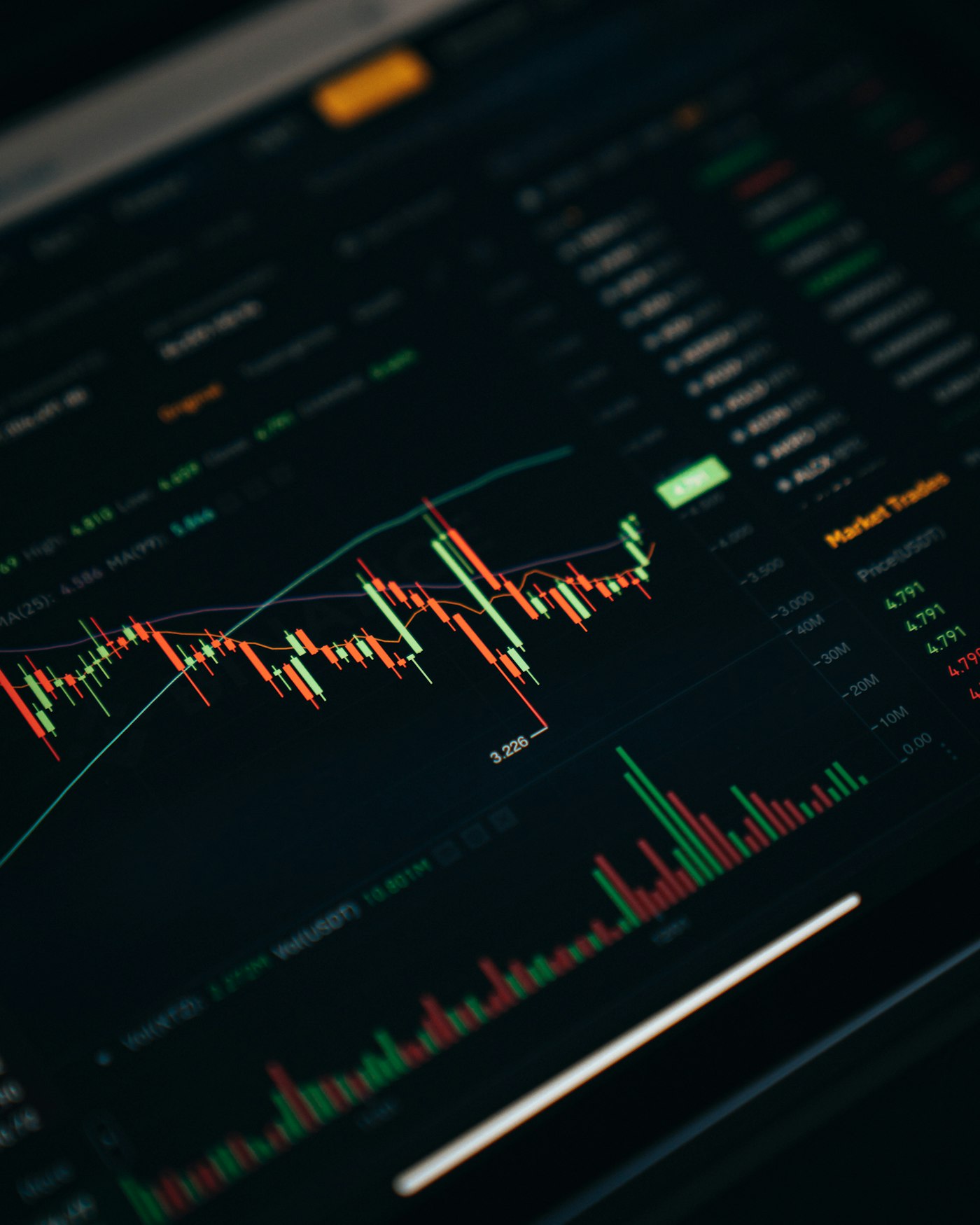 Upward-trending data chart on a dark screen
